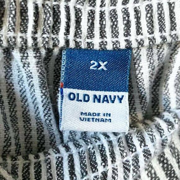Old Navy Pinstriped Minimalist Linen Cropped Pull On Elastic Waist Trousers 2X - Picture 7 of 8